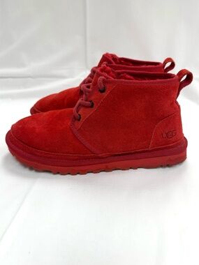 UGG Neumel Boots Red Suede Shearling‎ Lined Lace Up Ankle Boots Women's 6
